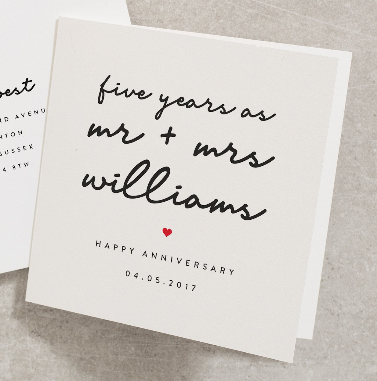 Mr + Mrs Five Years Wedding Anniversary Card, Husband Wedding Anniversary Card, Personalised Wedding Anniversary Card For Wife AN135