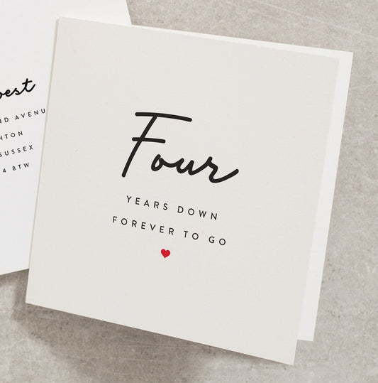 Four Years Anniversary Card, Husband 4th Anniversary Card, 4th Anniversary Card For Boyfriend, Partner Fourth Anniversary Card AN100