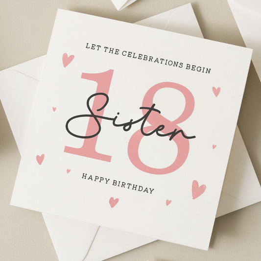 18th Birthday Sister Card, Birthday Card For Sister, 18th Birthday Gift For Sister, Eighteenth Card For Sister, Sister Birthday Gift