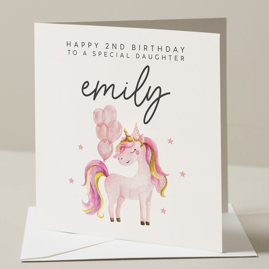 Personalised 2nd Birthday Card Daughter, To A Special Daughter, 2nd Birthday Card For Daughter, Unicorn Birthday Card, Cute Birthday