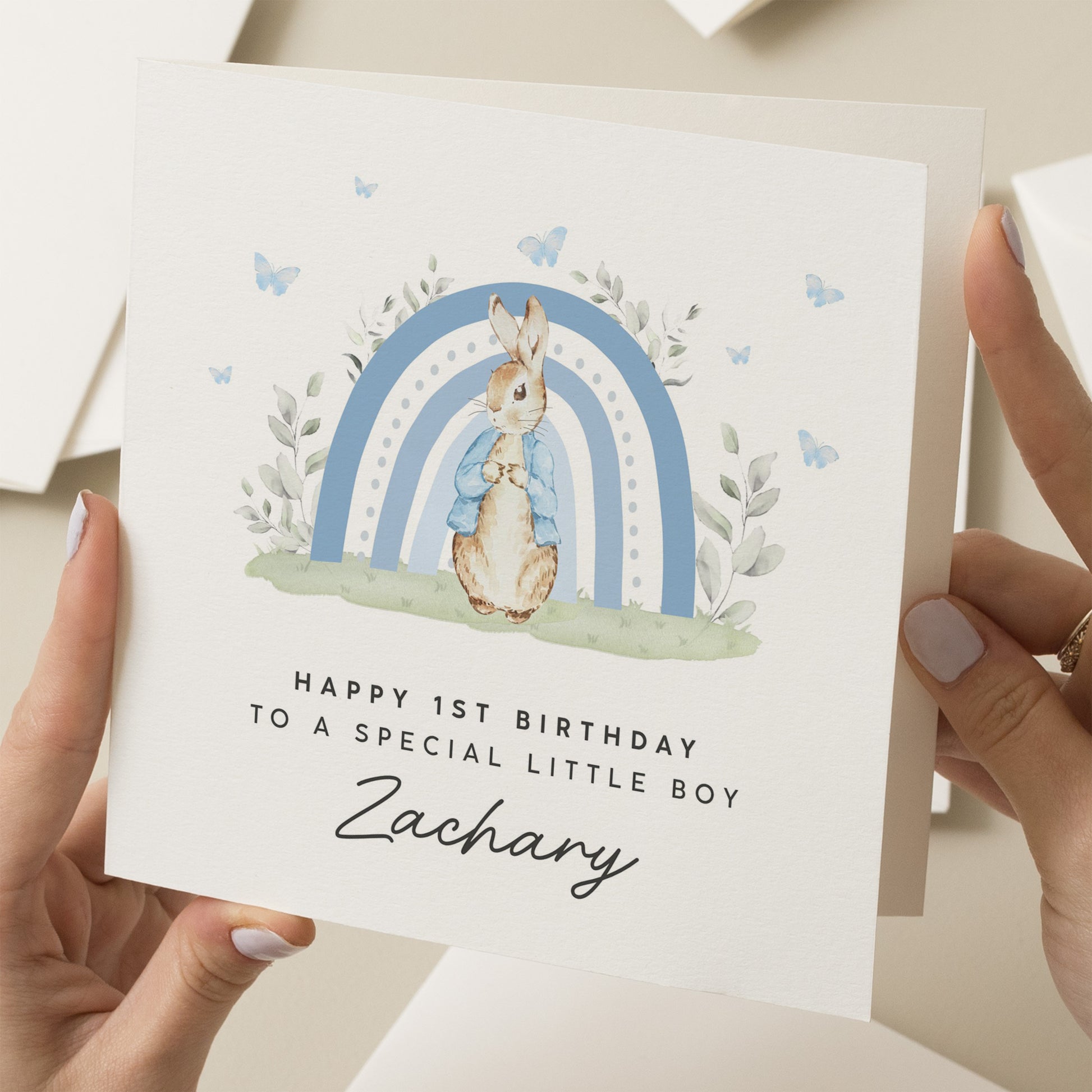 Baby Boy First Birthday, Peter Rabbit Birthday Card, Blue, 1st Birthday Card For Boy, Son, Nephew, Baby, 1st Birthday Card Boy,