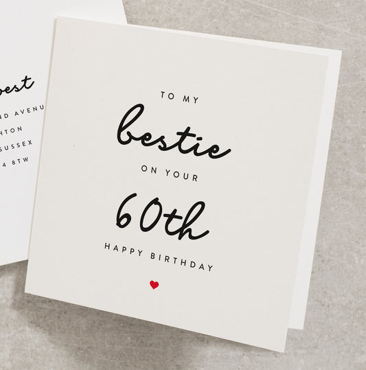 Bestie 60th Birthday Card, To My Bestie On Your 60th, Best Friend Birthday Card, 60th, 60, Friend, For Her, For Him, Sixtieth BC627