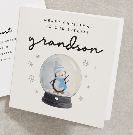 Grandson Christmas Card, Merry Christmas To Our Special Grandson, Christmas Card From Grandparents with Cute Penguin, Xmas Baby Boy CC638