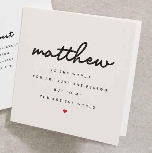 Personalised Valentines Day Card for Him, You Are The World To Me Valentines Day Card, Any Name Anniversary Card for Boyfriend VC035