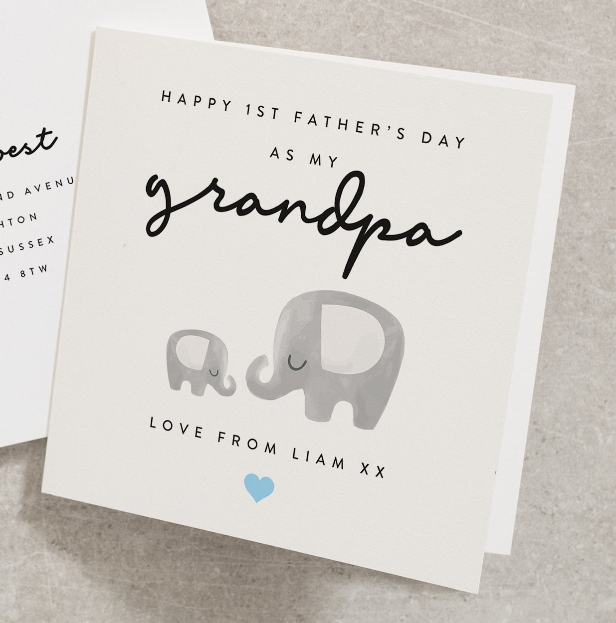 First Fathers Day As My Grandpa Card, Grandad 1st Fathers Day Card, Custom Name Greeting Card, Cute Elephant First Fathers Day Card FD086