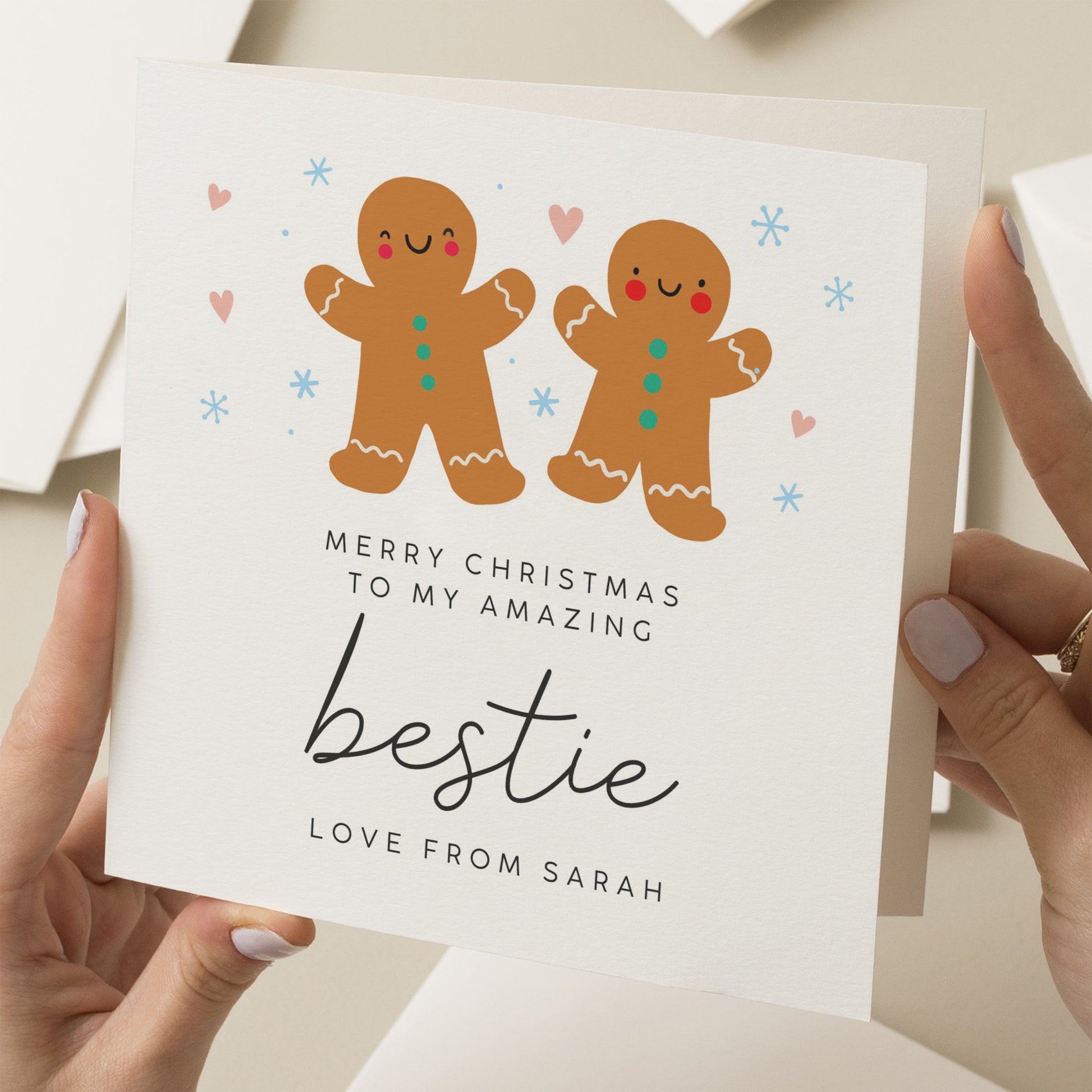 Best Friend Christmas Card, Personalised Christmas Card For Bestie, Gingerbread Christmas Card, Friends Christmas Card, Merry Christmas