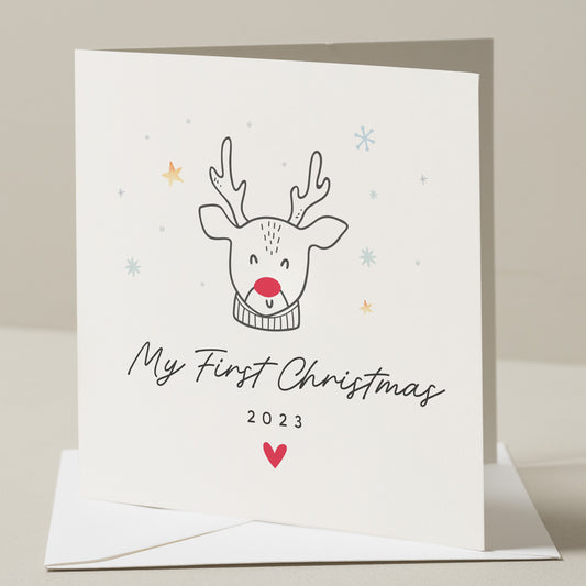 2023 1st Christmas Card, Baby First Christmas Card For Boy, First Xmas Card, Baby Boy, Baby Girl 1st Christmas Card, Reindeer, Xmas