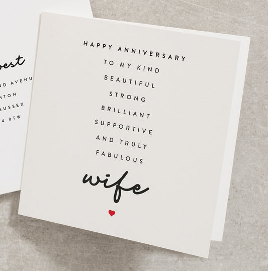 Happy Anniversary Wife Card, Anniversary Card For Wife, Anniversary Poem Card For Wife, Wife Anniversary Card With Poem AN034