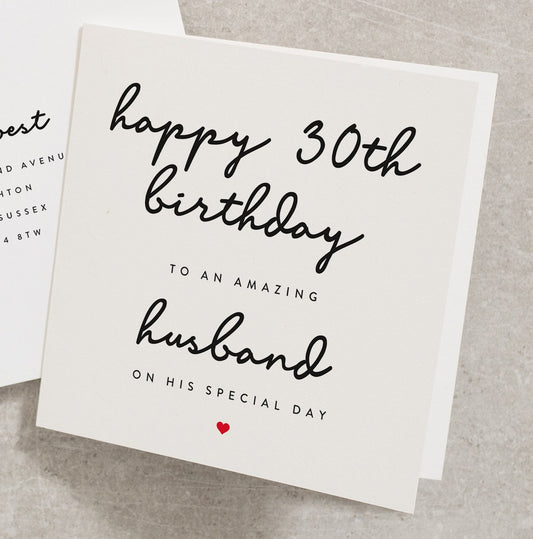 Happy 30th Birthday To An Amazing Husband On His Special Day, 30th Birthday Card Husband, Thirty, 30th, Hubby Birthday Card, For Him BC488