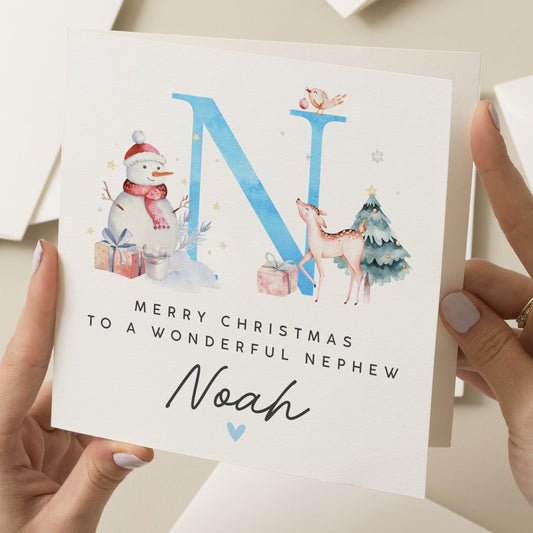 Nephew Christmas Card, Personalised Christmas Card To Nephew, Xmas Gift Boy, Card For Baby Boy Nephew, Little Boy Xmas Card, Custom Name