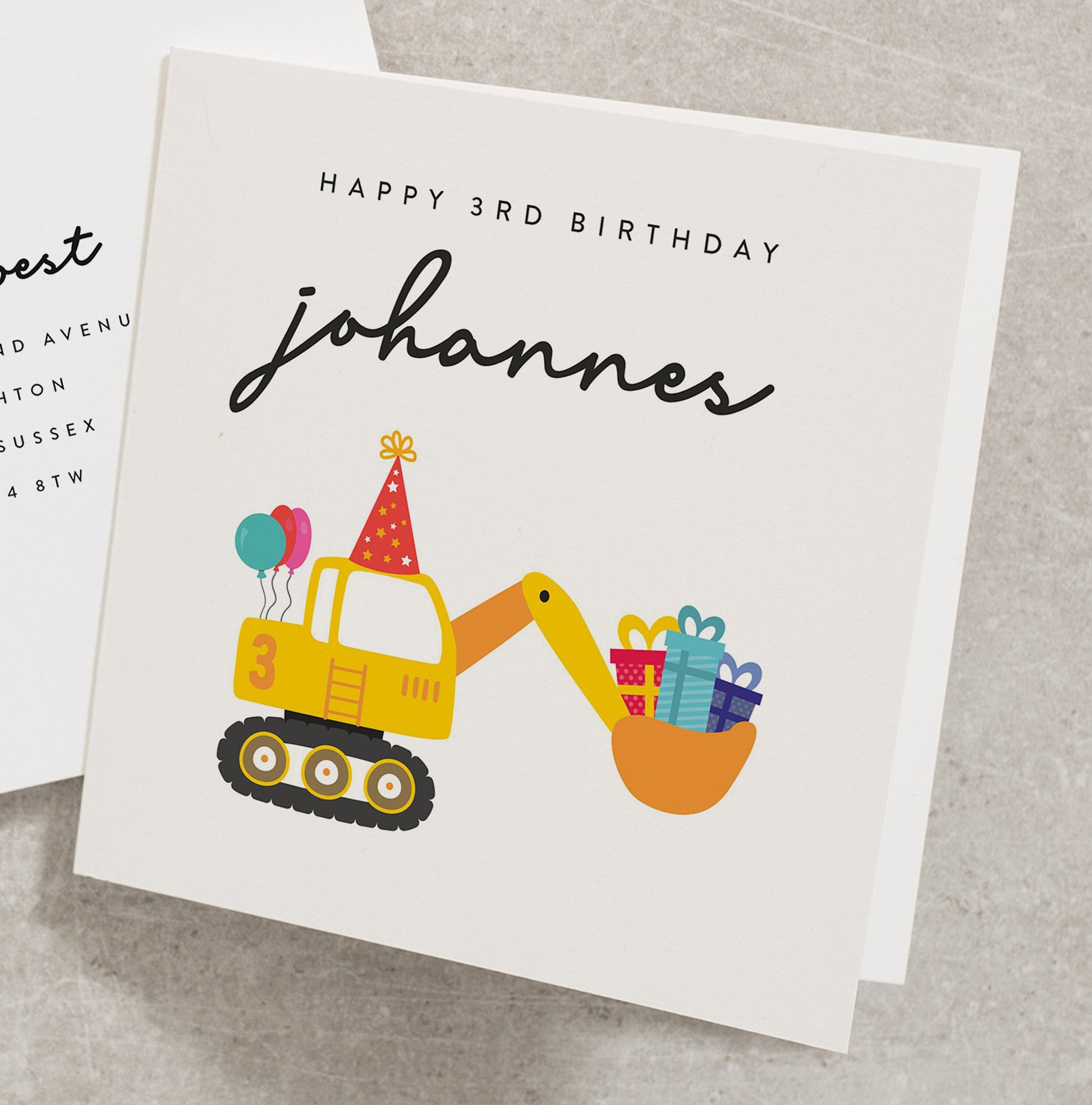 Yellow Digger Happy 3rd Birthday Construction Birthday Card For Son, Card For Grandson Son and Nephew, Happy 3rd Birthday Card BC1125