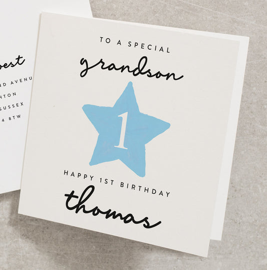 To A Special Grandson, Happy 1st Birthday Card, For Boy, Personalised Grandson First Birthday Card, First Birthday Grandson Card BC875