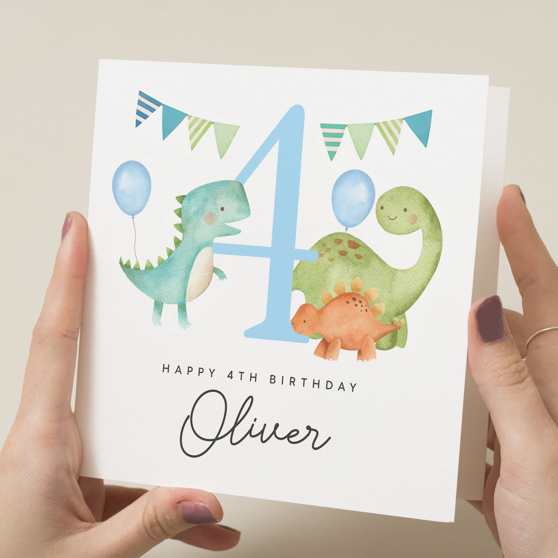 Dinosaur 4th Birthday Card For Boy, For Son, Nephew 4th Birthday Card, 4th Birthday Card Grandson, Fourth Birthday Card, Cute Dinosaur Card