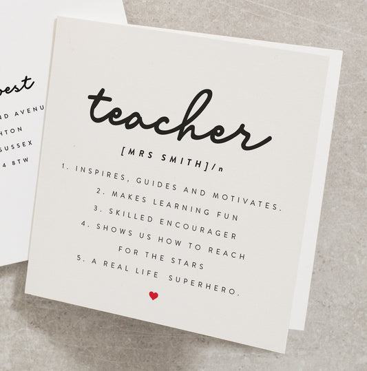 Cute Teacher Thank You Card, Teacher Appreciation Card, Gift For Teacher, Simple School Teacher Card, End of Term Gifts For Teachers TC019