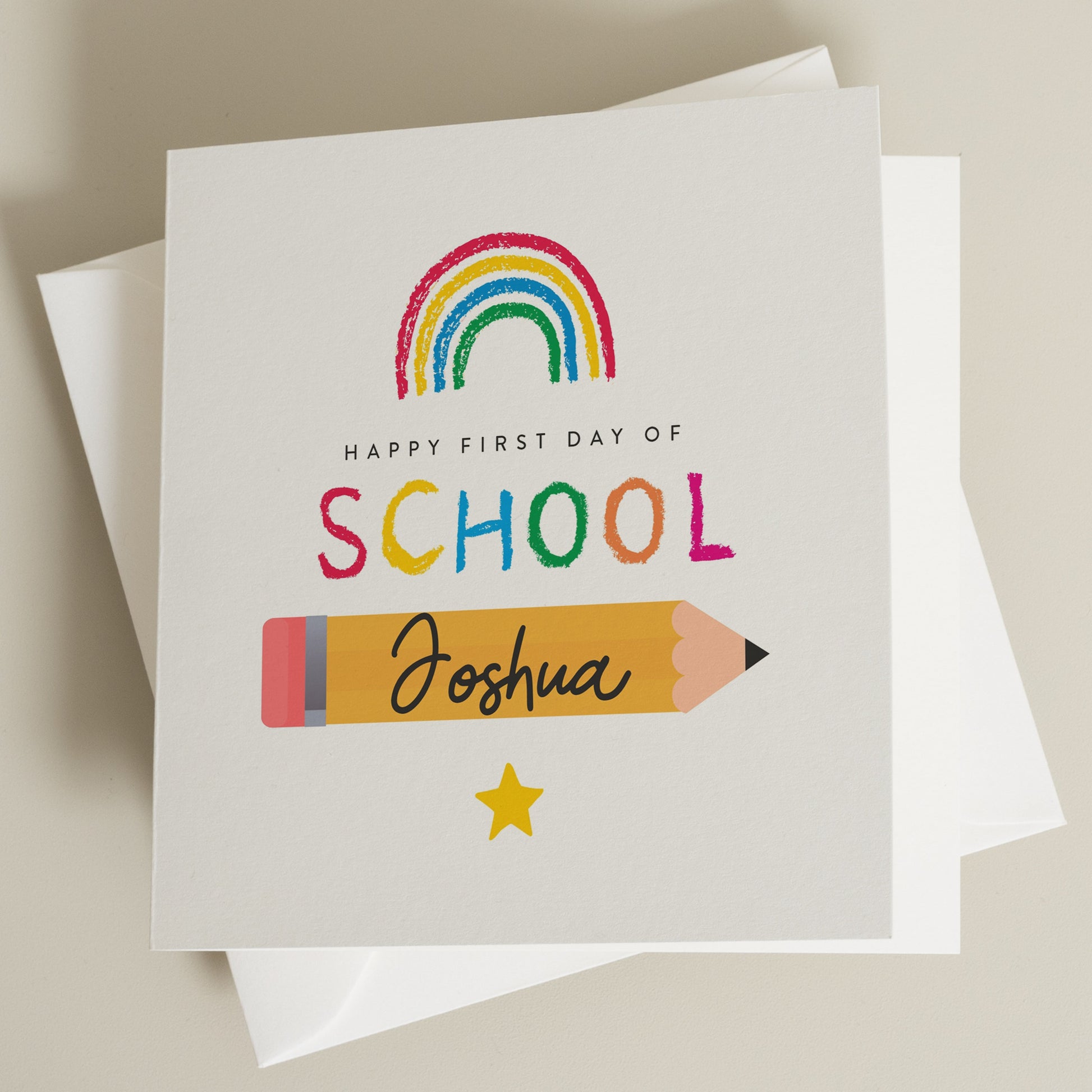 Happy First Day of School Card, Personalised School Card, First Day of School Card, Nursery Good Luck Card, Rainbow Back To School Card