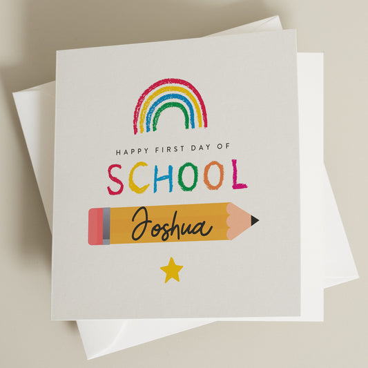 Happy First Day of School Card, Personalised School Card, First Day of School Card, Nursery Good Luck Card, Rainbow Back To School Card