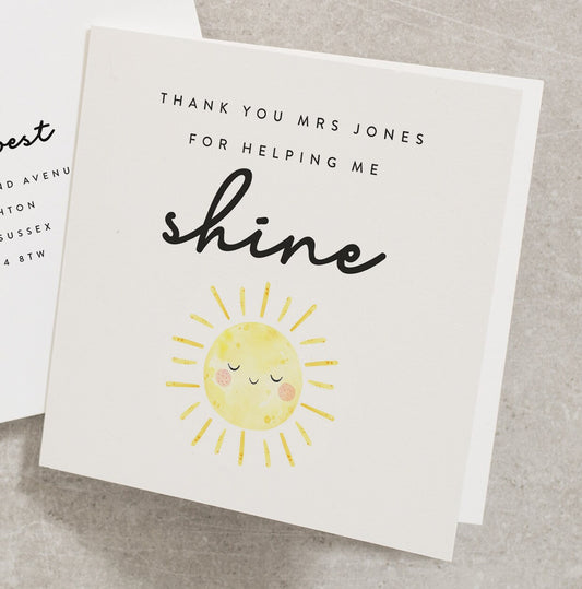 Thank You For Helping Me Shine, Personalised Teacher Thank You Card, Classroom Teaching Assistant, Nursery Card, School Thank You Card TC010