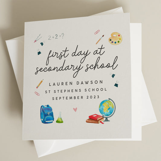 Personalised First Day Of School Card, Secondary School Card, 1st Day, School Starter Card, Back To School, School Card For Boy, For Girl