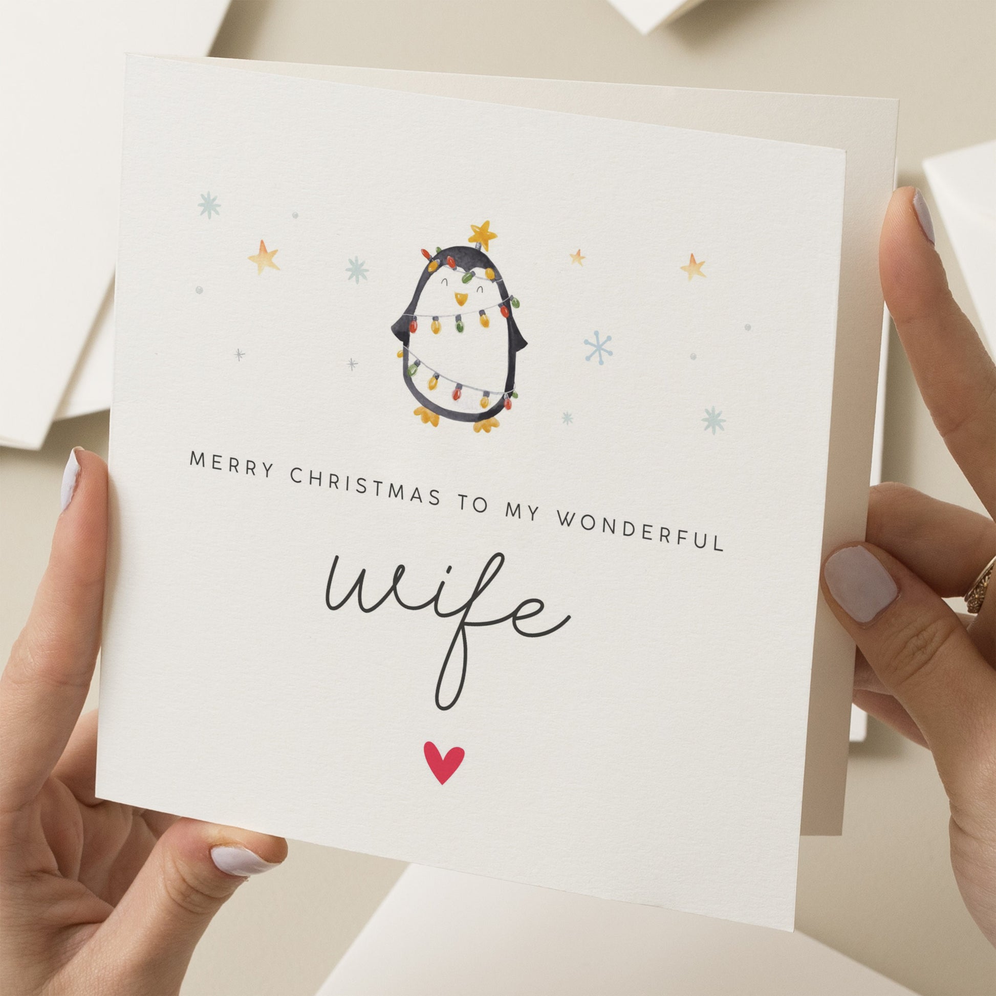 Wife Christmas Card, Christmas Card For Wife, Penguin Christmas Card, Wife Xmas Card, Card For Woman, Wife Gift Christmas