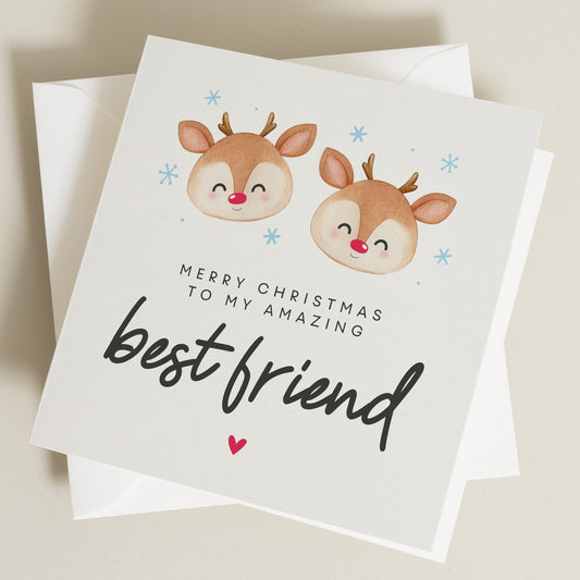 Personalised Best Friend Christmas Card, Bestie Christmas Card, Cute Reindeer Card For Her, Friend Christmas Card, Merry Christmas Friend