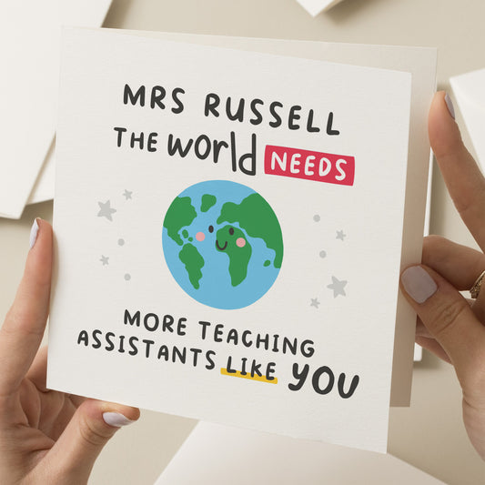 The Best Teaching Assistant In The World Card, Personalised Teacher Assistant, Thank You Card, End of Term Gift Teacher, Great Teacher Card