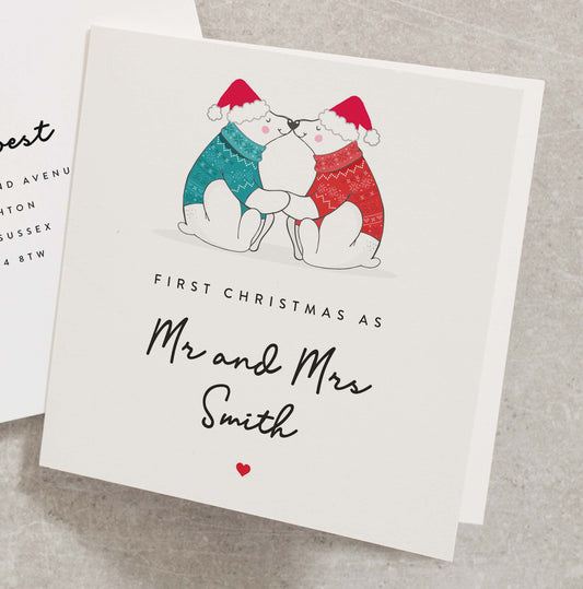 First Christmas As Mr and Mrs Card, Personalised First Christmas Card, Christmas Card For Newly Engaged, Fiancé 1st Christmas Card CC861