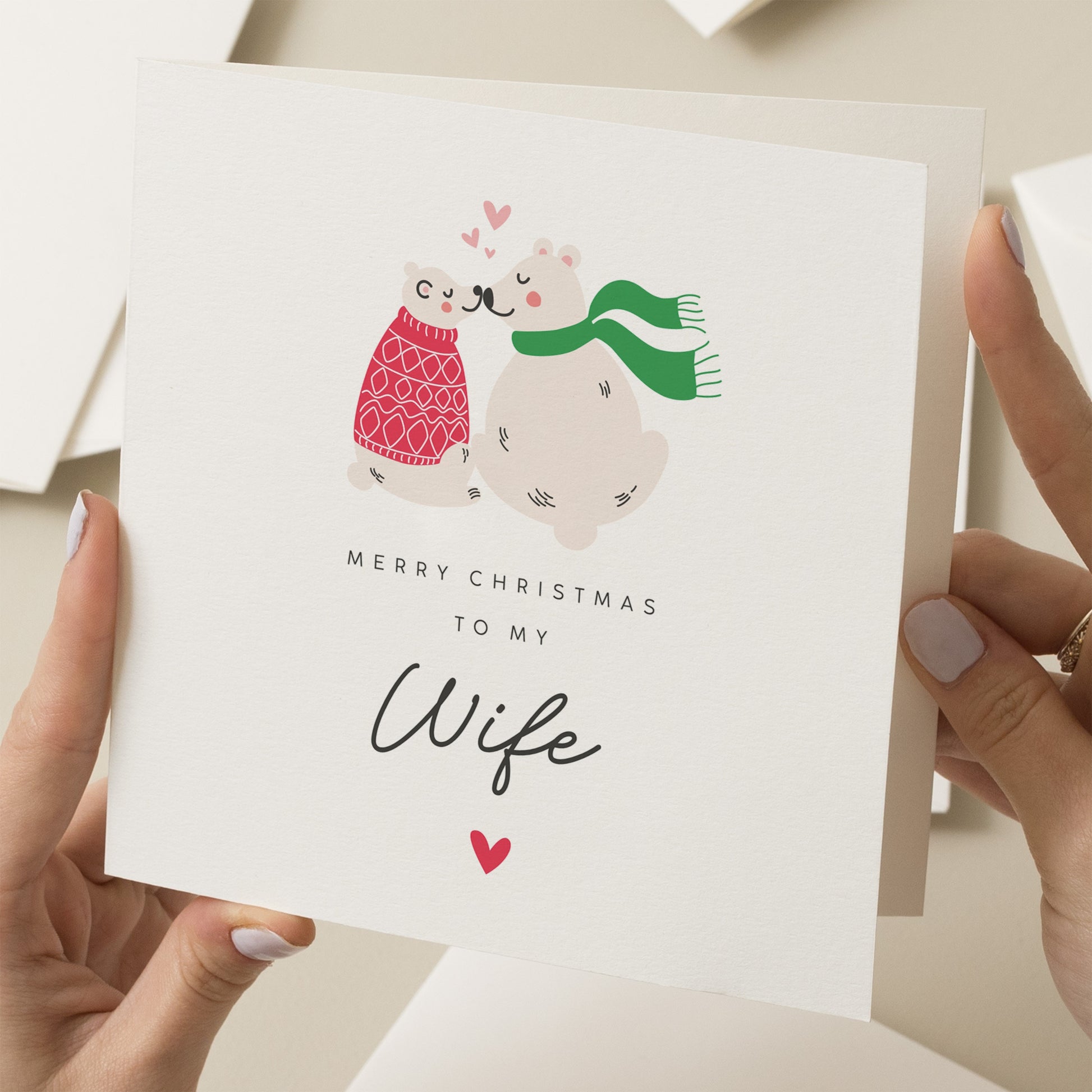 Custom Wife Christmas Card, Christmas Card For Wife, Polar Bear Christmas Card, Wife Xmas Card, Card For Woman, Wife Gift Christmas