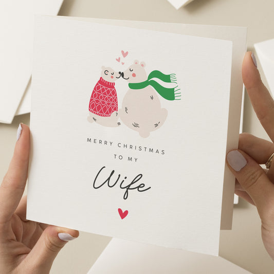 Custom Wife Christmas Card, Christmas Card For Wife, Polar Bear Christmas Card, Wife Xmas Card, Card For Woman, Wife Gift Christmas