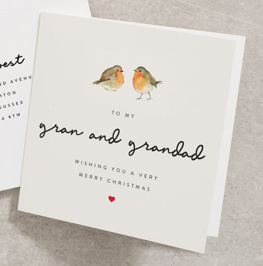 Gran and Grandad Christmas Card with Cute Robins, To my Gran and Granddad Christmas Card, Christmas Card for Gran and Granddad CC294