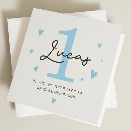 1st Birthday Card For Grandson, Personalised Grandson First Birthday Card, 1st Birthday Card, Boy Birthday Gift, Birthday Boy, Cute Card