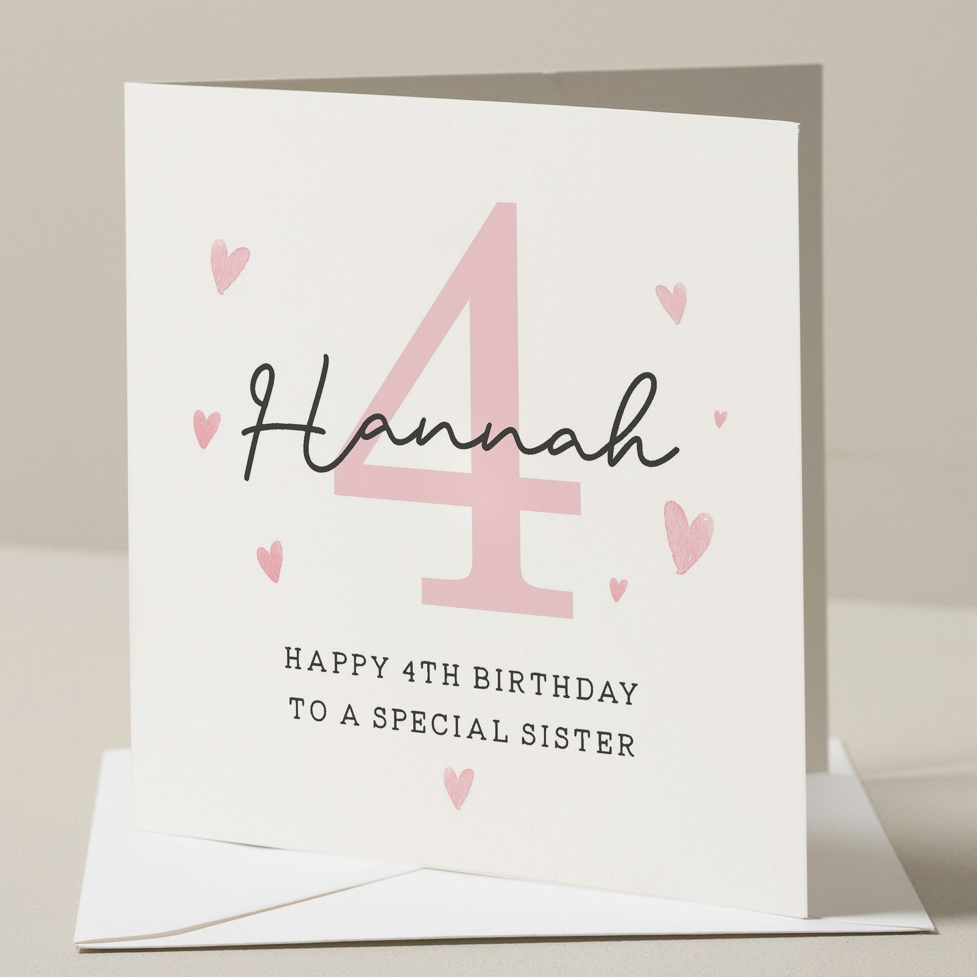 4th Birthday Card For Sister, Personalised Sister Birthday Card, Fourth Birthday Sister Birthday Card, Birthday Gift For Her, Gift To Sister