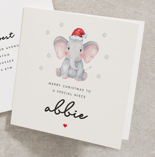 Personalised Niece Christmas Card, Elephant Christmas Card for a Niece, Christmas Card Niece CC661