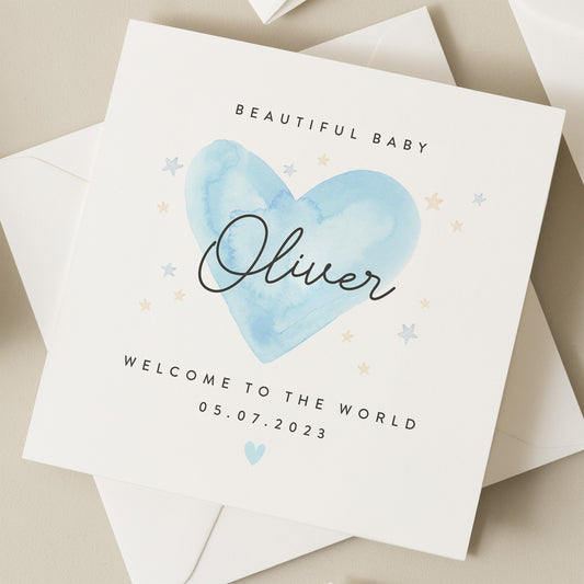 New Baby Boy Card, New Born Baby Boy Card, Welcome to the World Card, Blue Boy Baby Card, New Parents, Congratulations New Mum Card