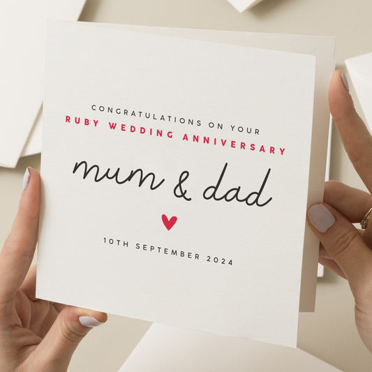 Personalised Anniversary Card, Ruby Anniversary Card For Mum and Dad, 40th Anniversary Card, Parents Anniversary Card