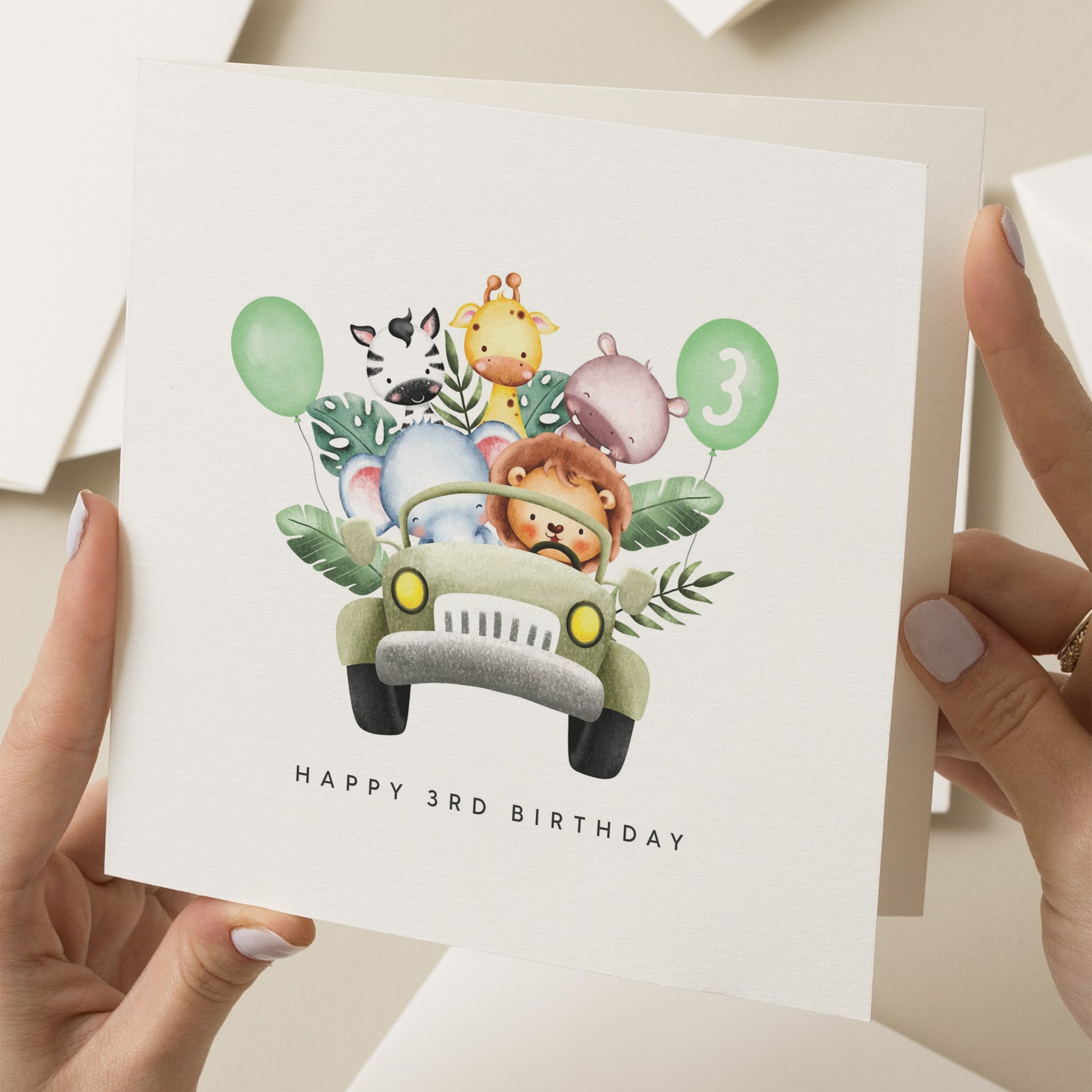 Animal 3rd Birthday Card For Boy, Safari Birthday Card For Grandson, Cute Nephew 3rd Birthday Card, Third Birthday, Son Safari Truck Card