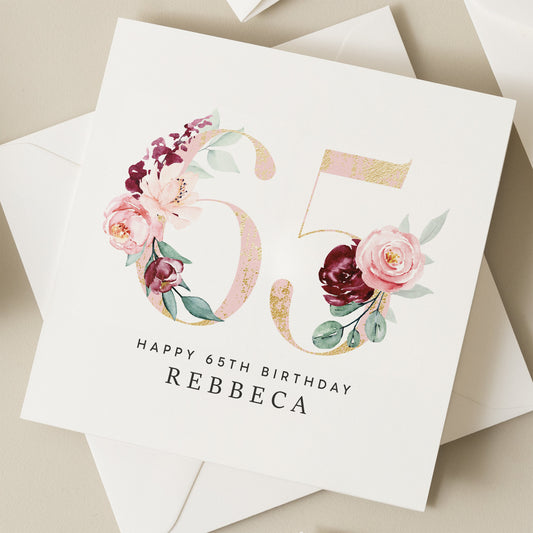 65th Birthday Card For Mum, Sixty Fifth Bithday Card For Her, Floral 65th Birthday Gift For Mother, Nan, Granny, Grandmother, Wife