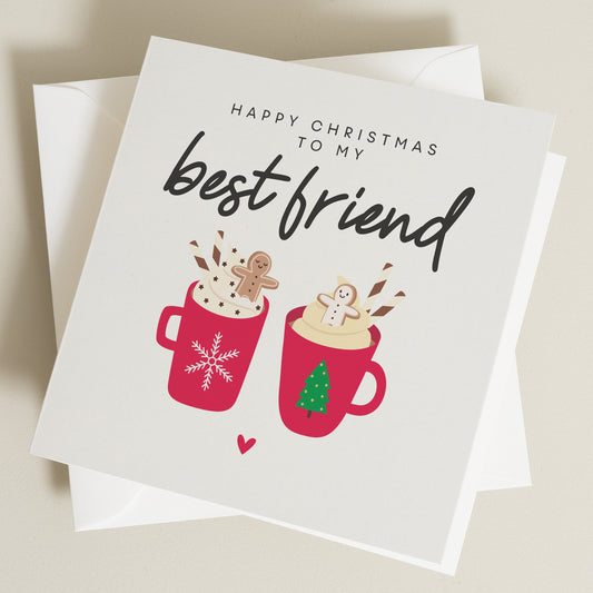 Personalised Best Friend Christmas Card, Bestie Christmas Card, Hot Chocolate Card For Her, Friend Christmas Card, Merry Christmas Friend