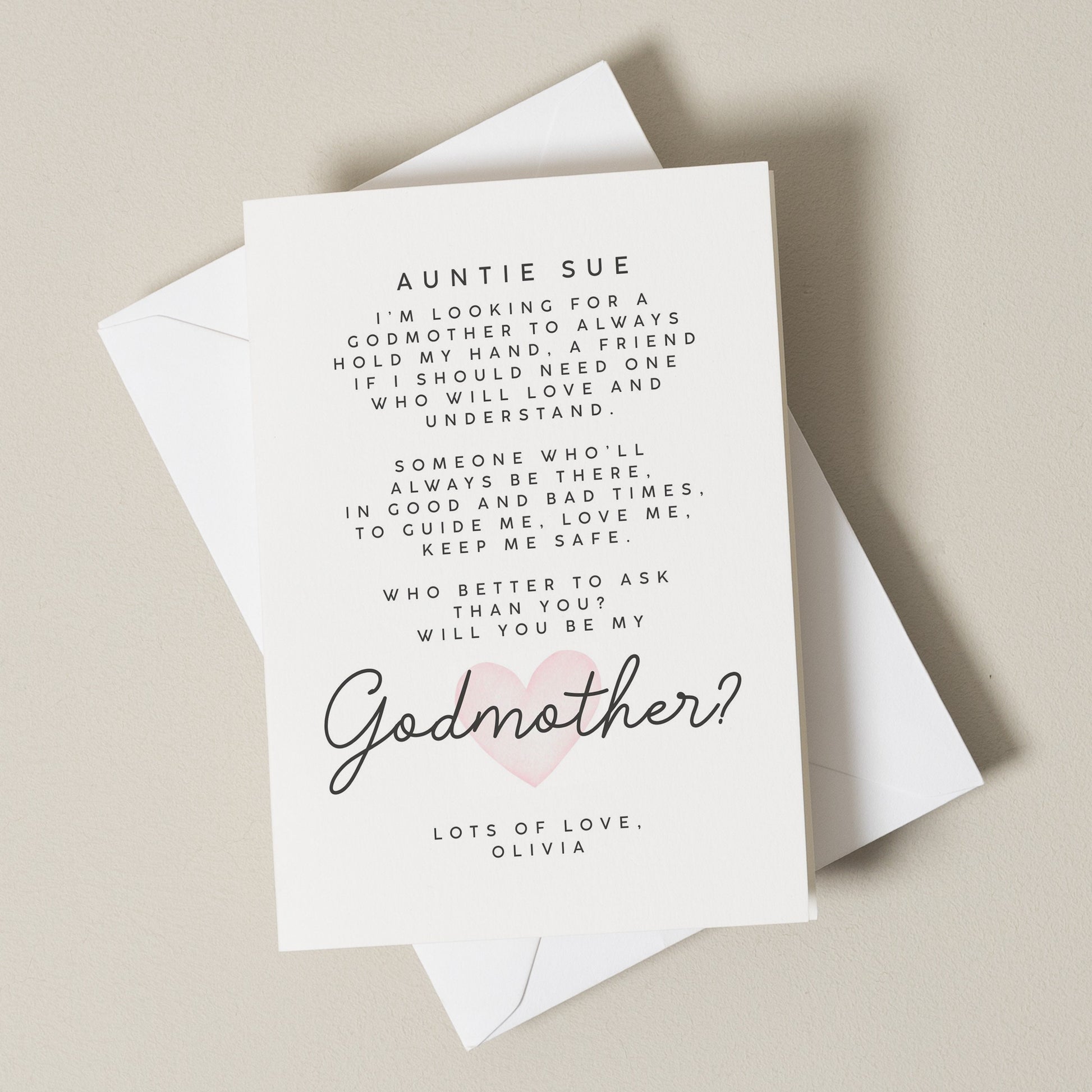 Will You Be My Godmother Card, Auntie Godmother Proposal Card, Personalised Be My Godmother Card, Christening Card For Godparents