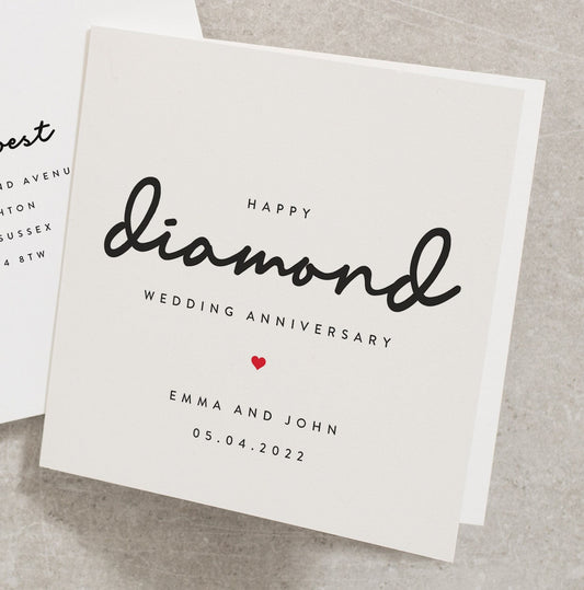 Happy Diamond Wedding Anniversary Card, Personalised Diamond Wedding Anniversary Card For Husband, Wife Anniversary Wedding Card AN138