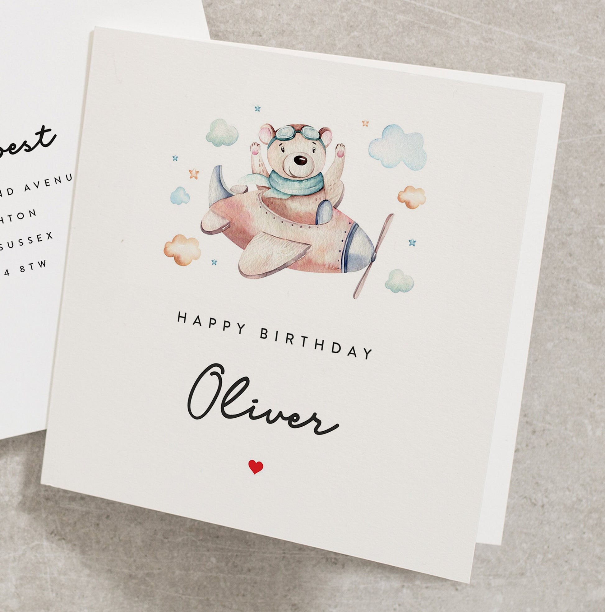 Personalised Aeroplane 1st, 2nd, 3rd, 4th, 5th Birthday Card, Cute Bear Pilot Happy Birthday Card, Plane Birthday Card BC1150