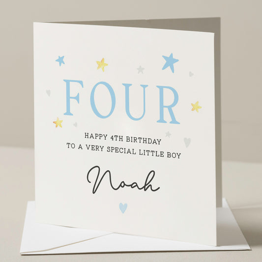 Personalised 4th Birthday Card For Grandson, Nephew Fourth Birthday Card, 4th Birthday Card For Son, Boy Birthday Gift, Birthday Boy