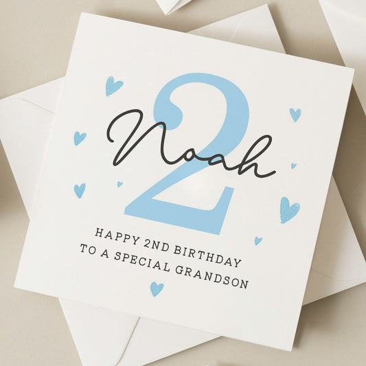 2nd Birthday Card For Grandson, Personalised Grandson Second Birthday Card, 2nd Birthday Card, Boy Birthday Gift, Birthday Boy, Cute Card