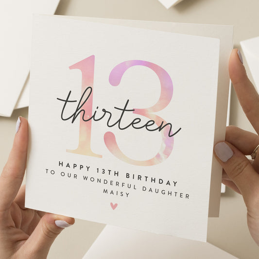 13th Birthday Card Daughter, Personalised Teenager Birthday Card, 13th Birthday Gift Girl, Thirteenth Card For Granddaughter, Sister, Friend