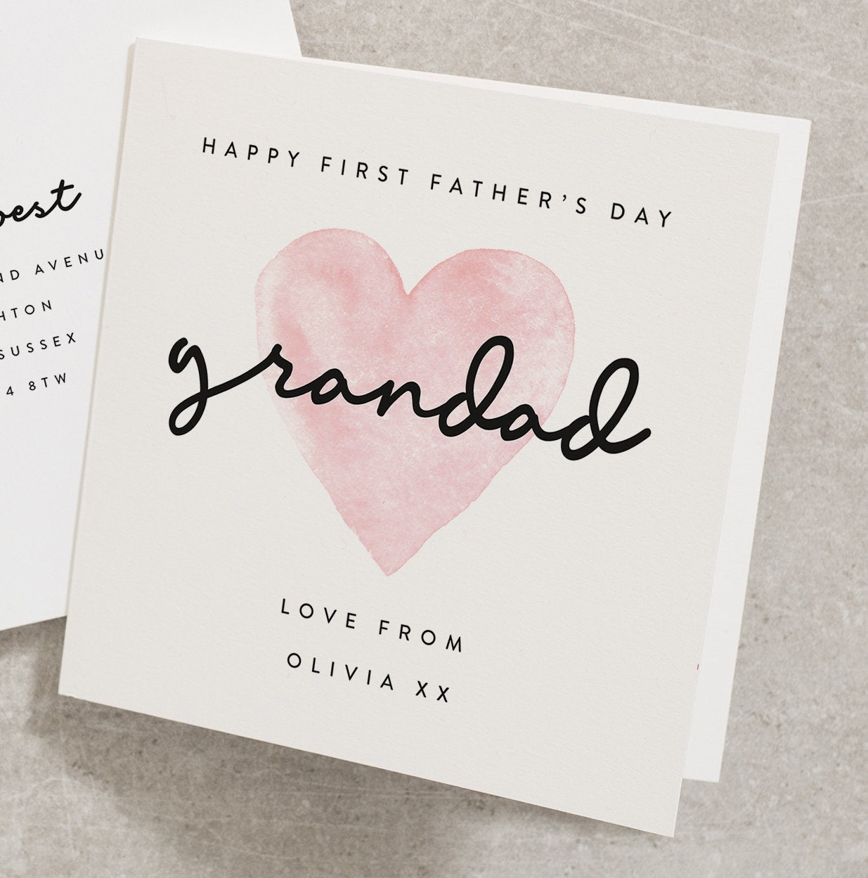 1st Fathers Day Card As My Grandad, Grandad First Fathers Day Card, Fathers Day Card From Grandaughter, Pink Heart Grandad Card FD060