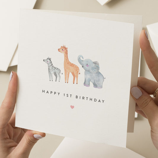 Birthday Card For Boy, 1st Birthday Boy Card, First Birthday Gift, Cute Animal Greeting Card, Baby 1st Birthday Card