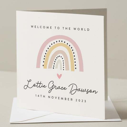 Personalised New Baby Card, Congratulations New Baby Card, Welcome To The World Baby Girl Card, New Baby Gift For Girl, New Born Card Girl