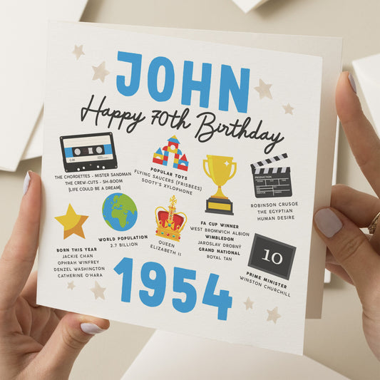 Personalised 70th Birthday Card, Fact Birthday Card For Him, Birthday Gift For Them, Milestone Birthday Card, 70th Gift, Born In 1954