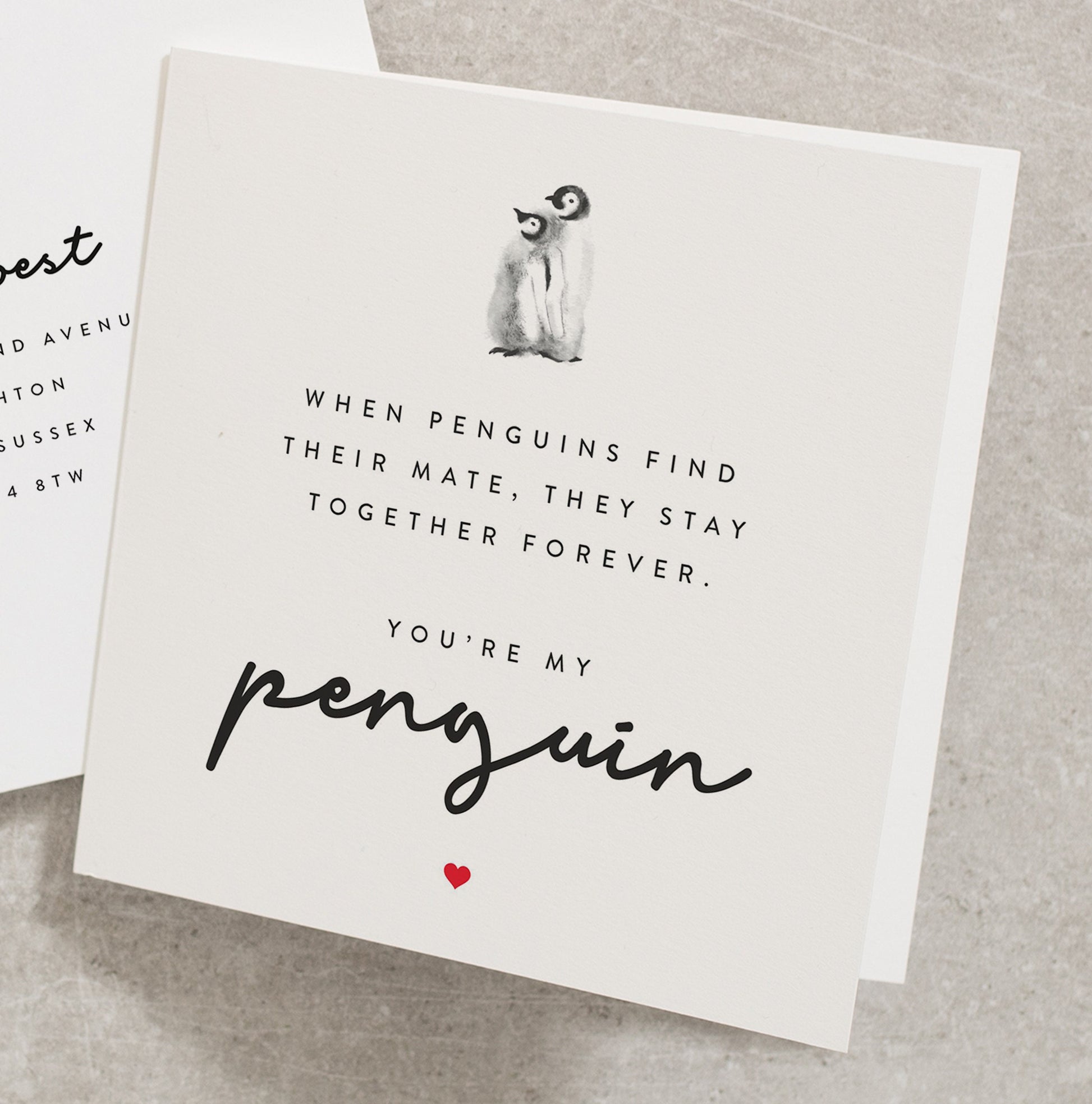 Penguin Christmas Card For Boyfriend, Girlfriend, Husband, Wife, Romantic Christmas Card For Him, You&#39;re My Penguin, Partners For Life CC251