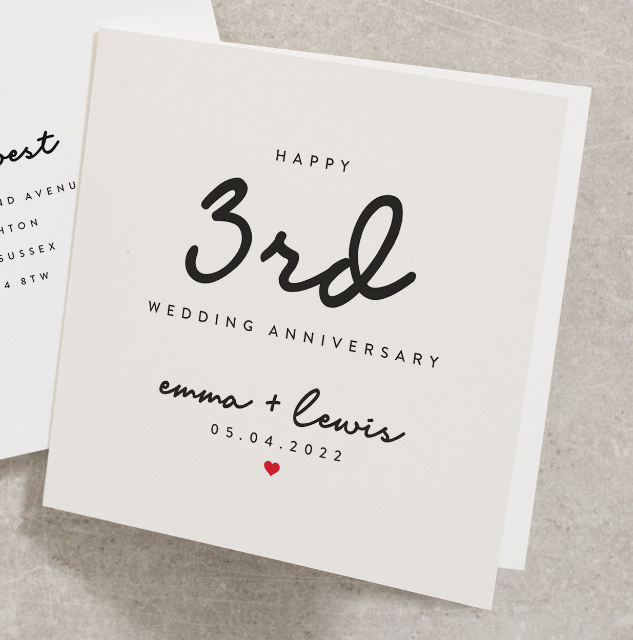 Happy 3rd Wedding Anniversary Card, Personalised 3rd Wedding Anniversary Card, Happy Third Anniversary For Happy Couple Card AN111