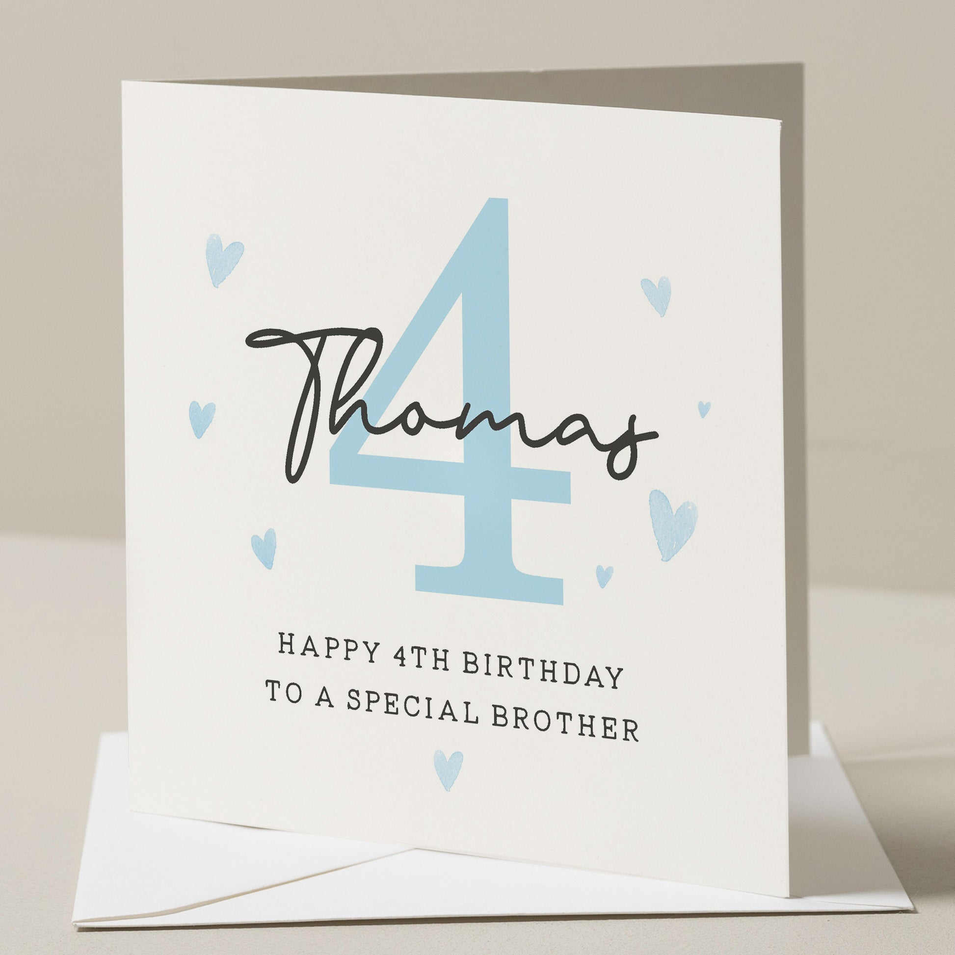 Personalised 4th Birthday Card For Brother, Little Brother Birthday Card, Fourth Birthday Card To Big Brother, Birthday Gift For Brother